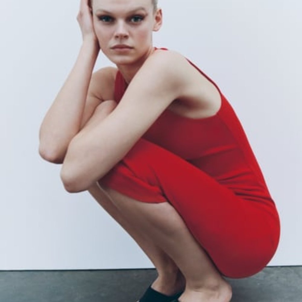 Zara red aline simple sleeveless summer midi dress